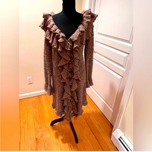 Elegant Brown Ruffled Knit Coat/Dress.